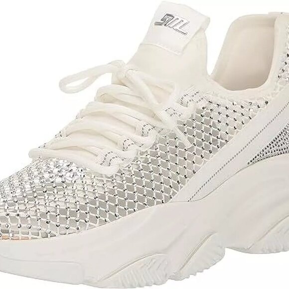 Steve Madden Phantom White Lace Up Stretchy Embellished Low Top Fashion Sneakers - Picture 1 of 6